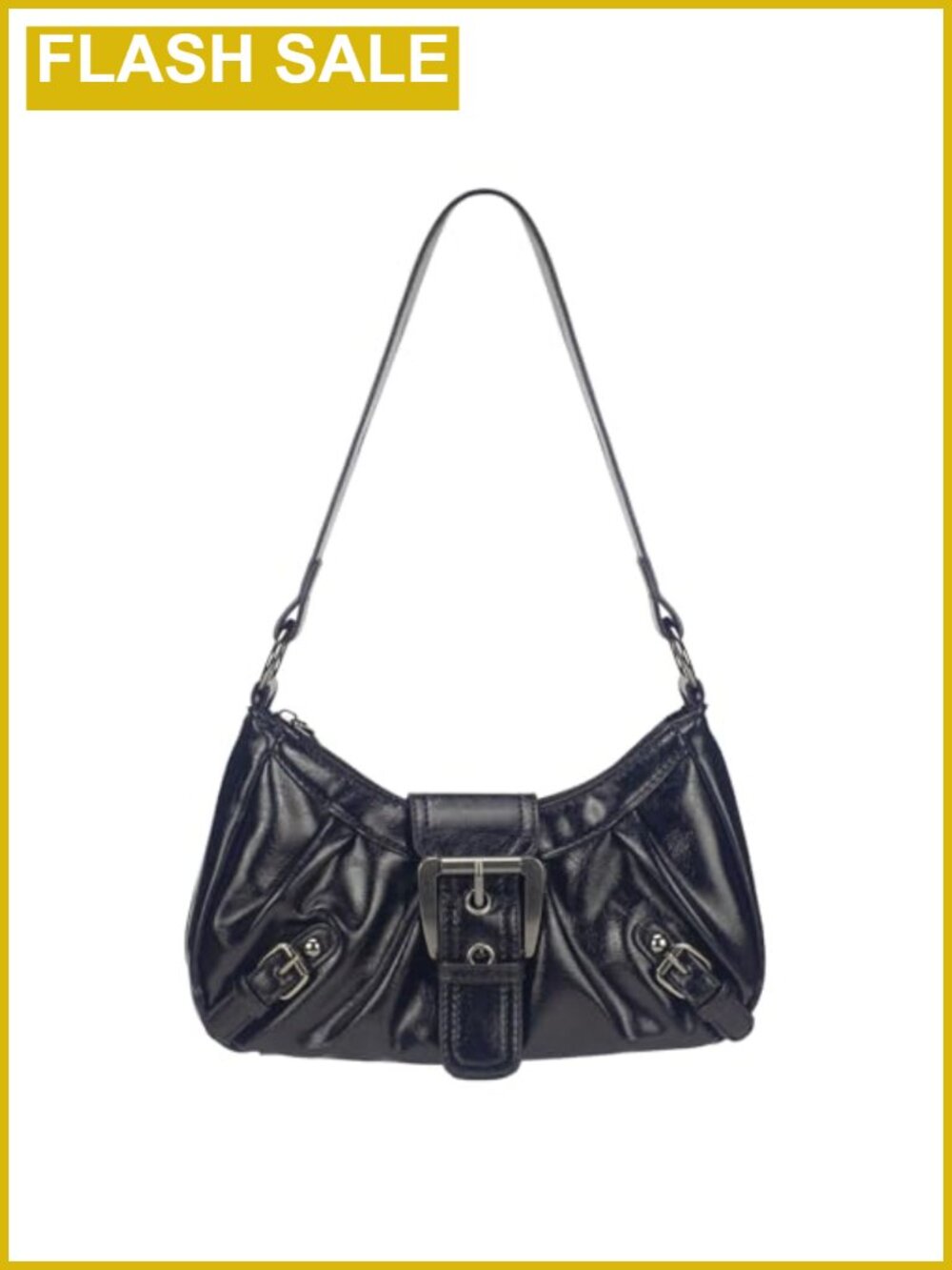 Y2K Punk Faux Leather Shoulder Bag Hobo Top Handle Purse Ruched